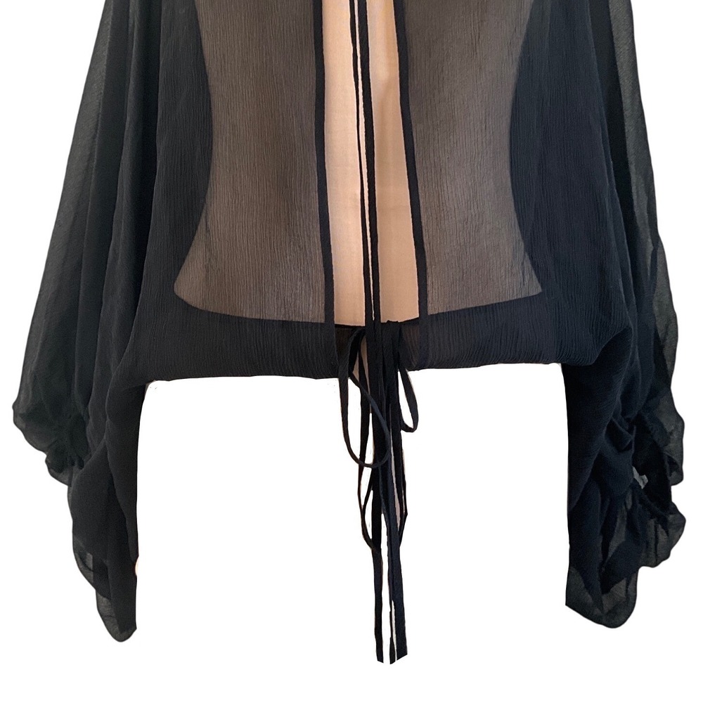 MaxAzria Collection Silk Chiffon Sheer Tie Front Shrug Bolero Black Size XS NWT - Picture 4 of 12